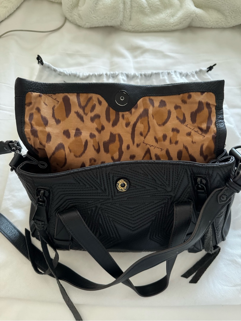 Aimee Kestenberg City Slicker Double Entry Black Quilted Star Satchel - Picture 7 of 10